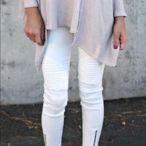 Beulah White Moto Leggings